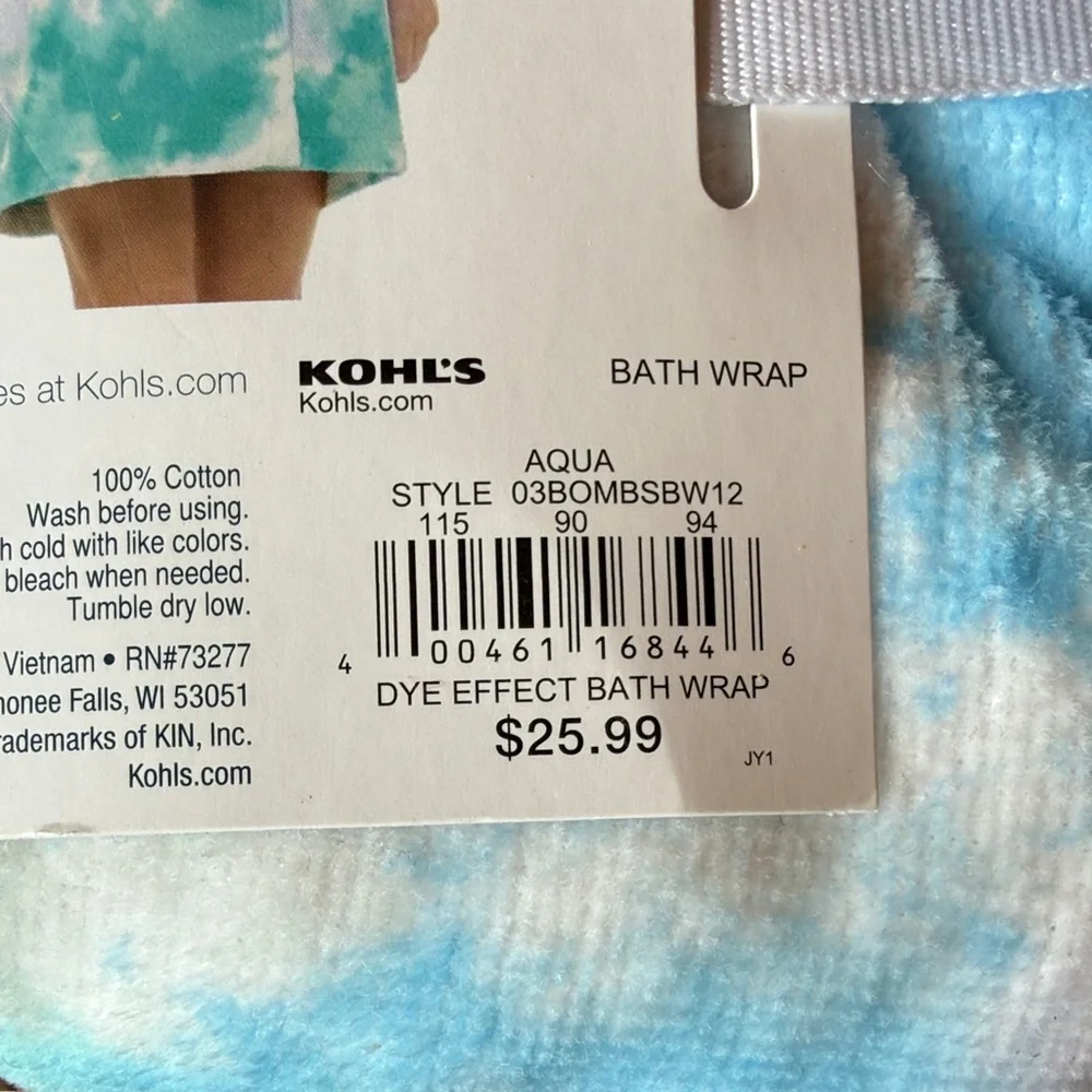 The Big One Aqua and White Tie-Dye Bath Wrap NEW - Picture 2 of 3